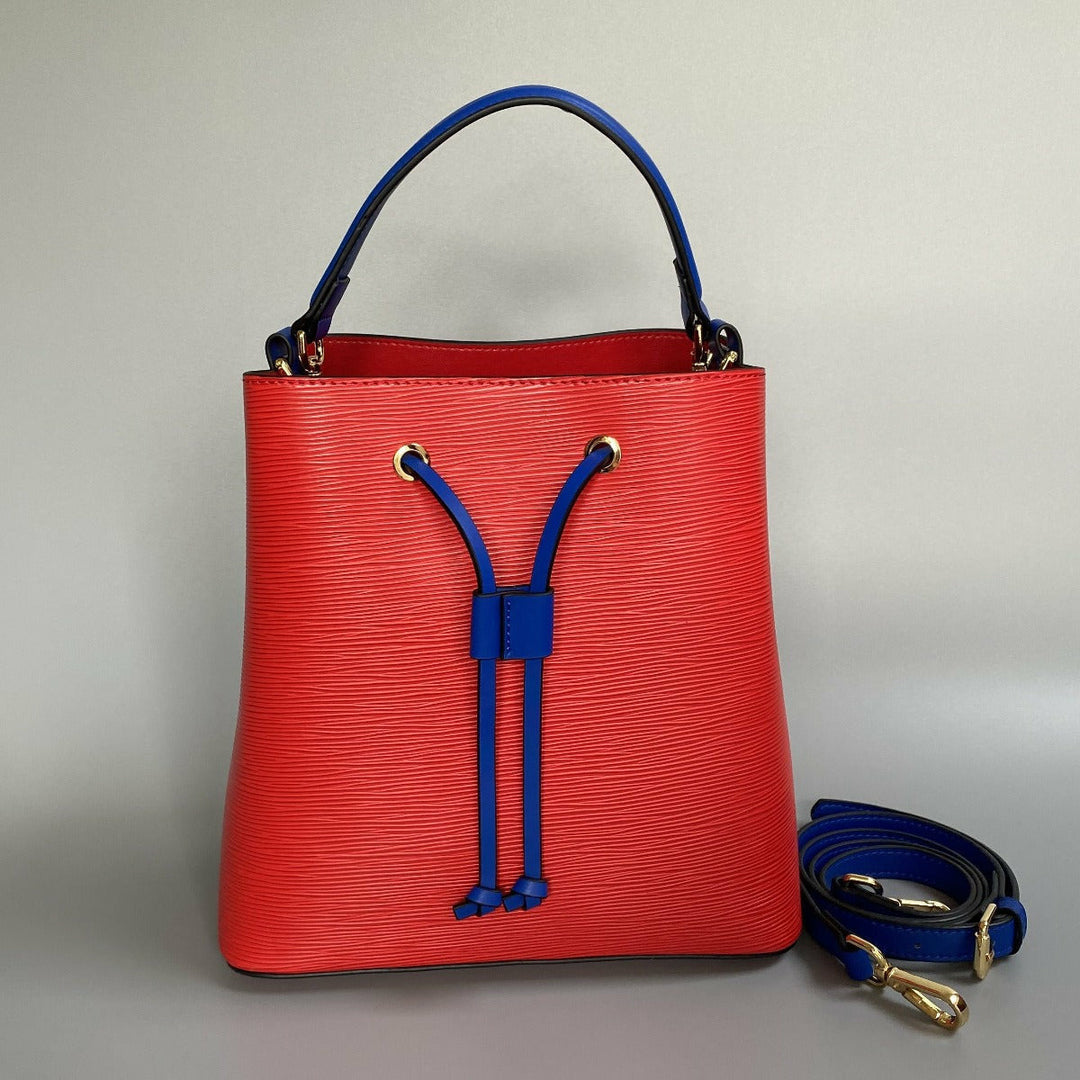 Epi leather bucket bag tote purse contrast red