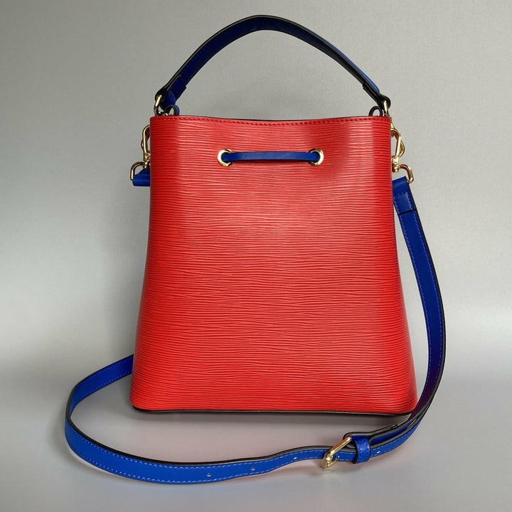 Epi leather bucket bag tote purse contrast red back